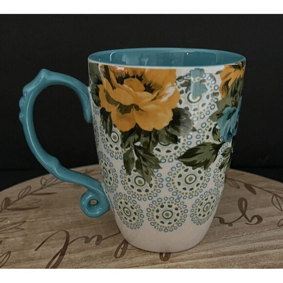 Pioneer Woman Large Teal Floral 24oz Rose Jumbo Latte Cup Mug Soup - Picture 4 of 7